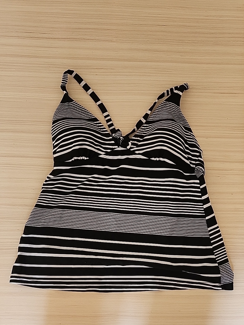Kona Sol Black and White Striped Swim Top